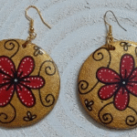 Golden flower Wooden earrings